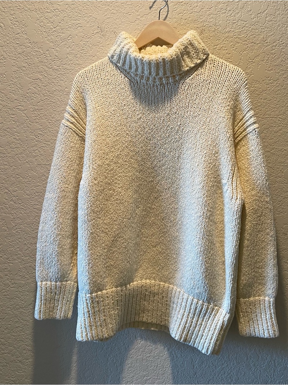 Love Shack Fancy 100% cotton ivory textured oversized pullover sweater, size M
